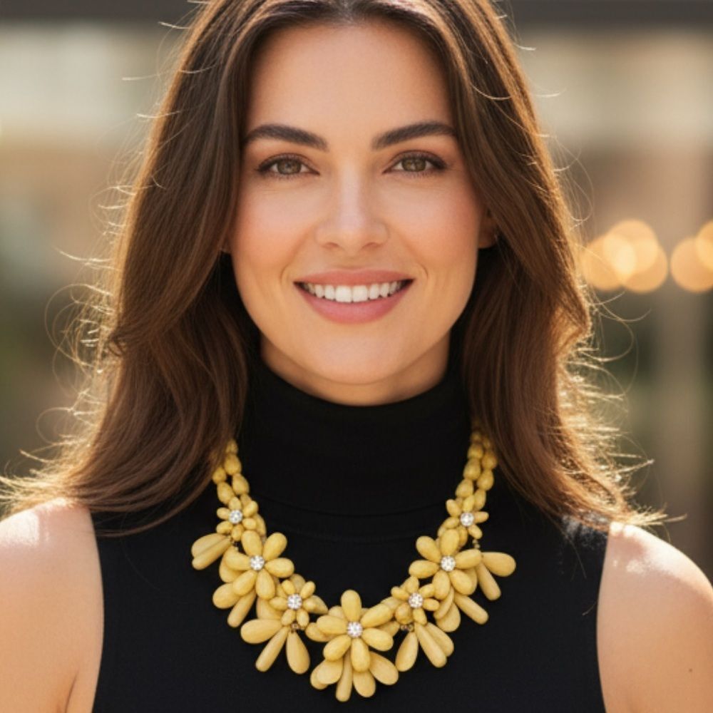 Talbots Acrylic Yellow Daisy Floral Necklace
